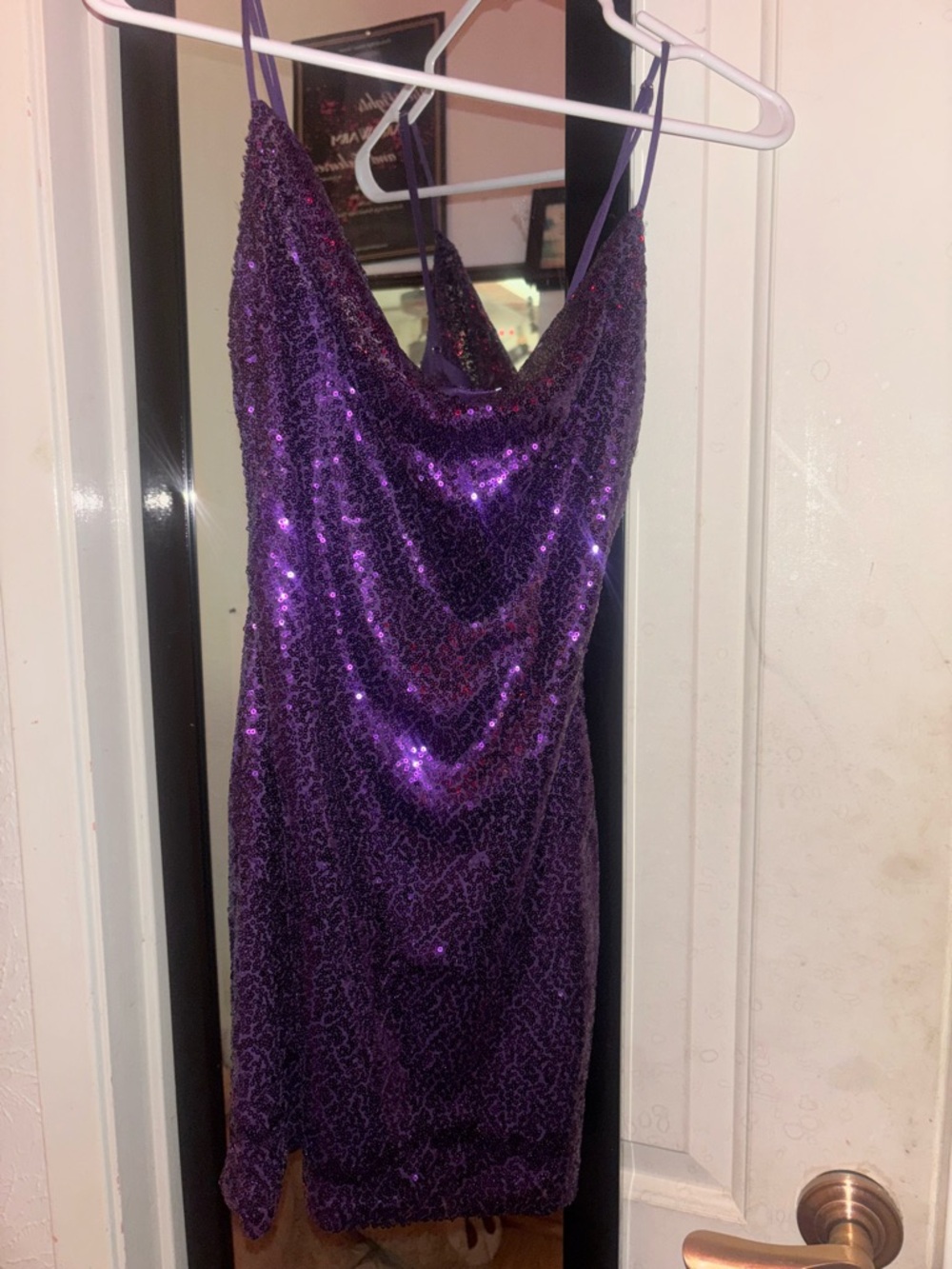 Lucy in the Sky Purple Sequin Cowl Mini Dress